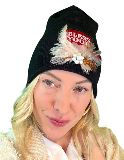 NEW Style Statement “Bless Your Heart” Patchwork Jeweled Fashionable Winter Hat