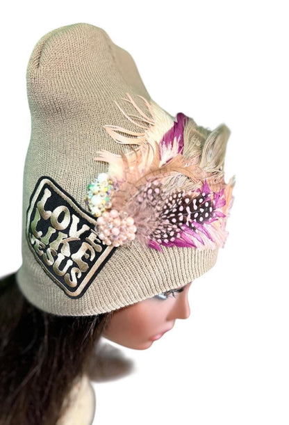 NEW Style Statement “Love Like JESUS” Patchwork Jeweled Designer Winter Hat
