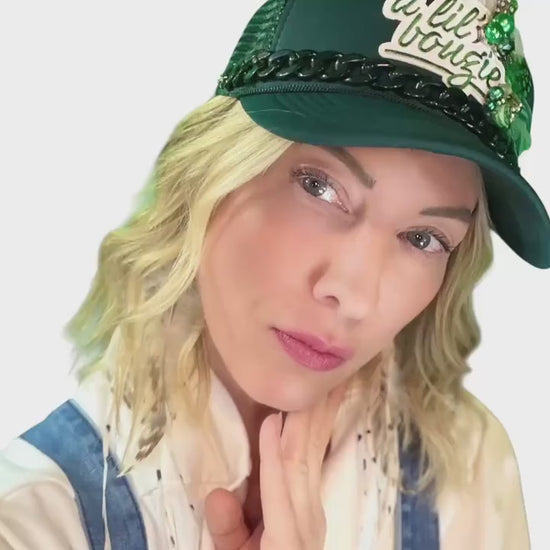 So What I Am “A Lil’ Bougie” Patchwork Statement Feathered & Jeweled Trucker Hat