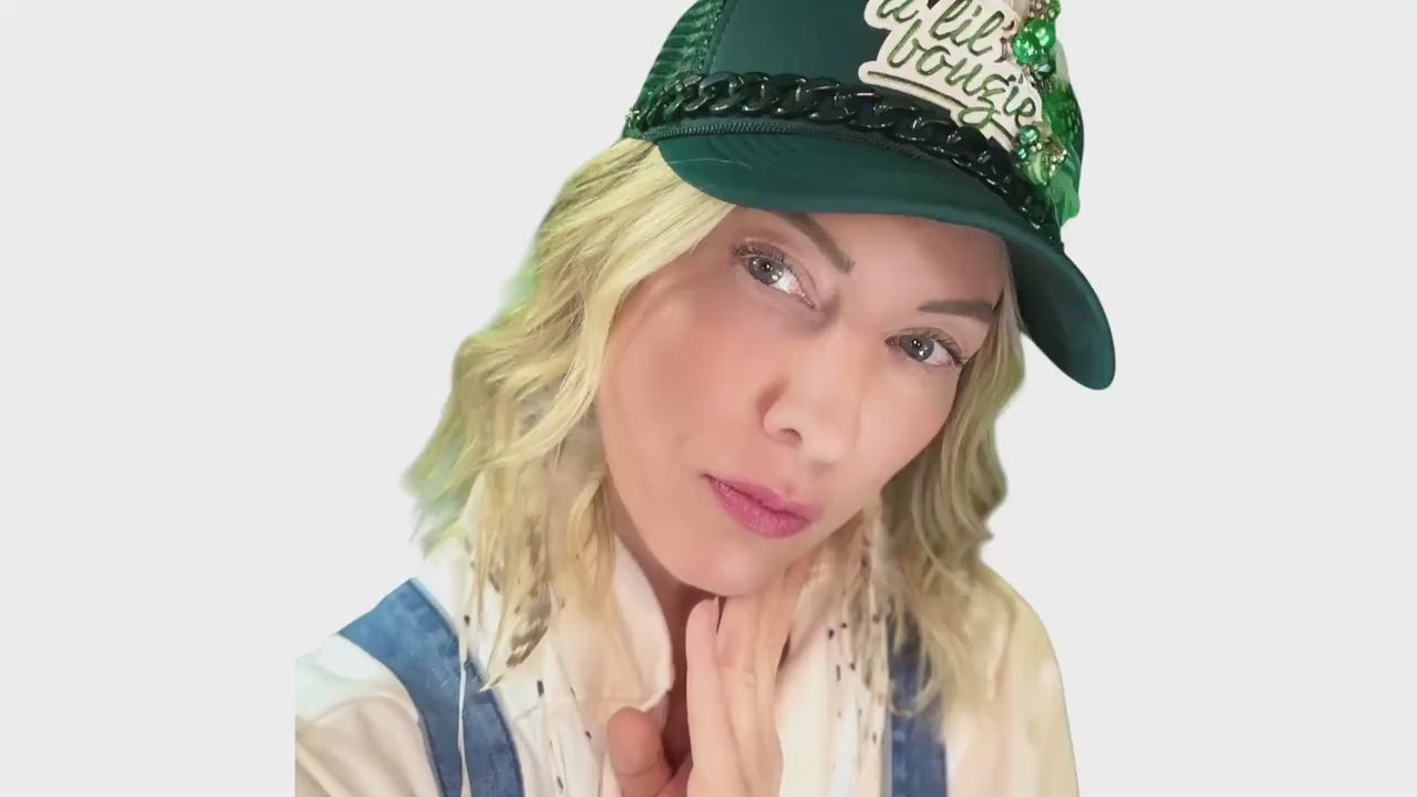 So What I Am “A Lil’ Bougie” Patchwork Statement Feathered & Jeweled Trucker Hat