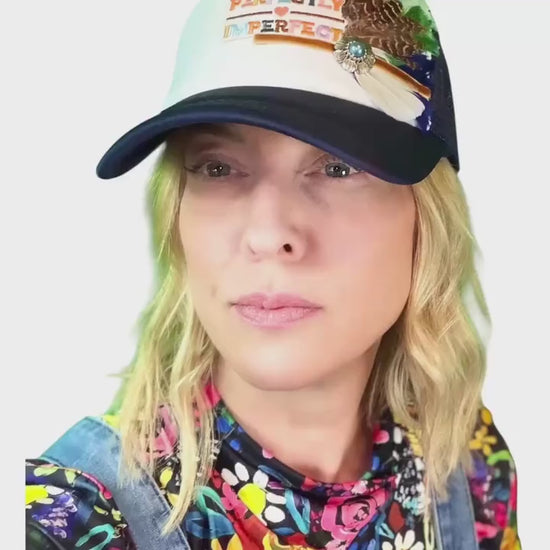 Playful Statement Patchwork “Have A Nice Day” Accessory Chain Trucker Hat