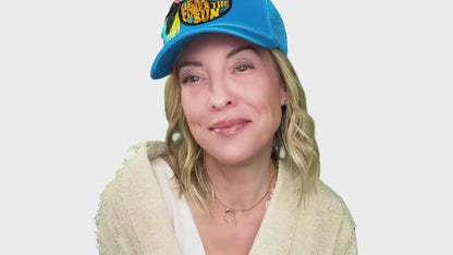 Fresh Start To A New Day Statement “Here Comes The Sun” Patchwork Feathered & Jeweled Trucker Hat