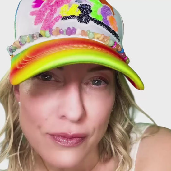 Stylish Statement “HUSTLE” Patchwork Jeweled Bougie Trucker Hat