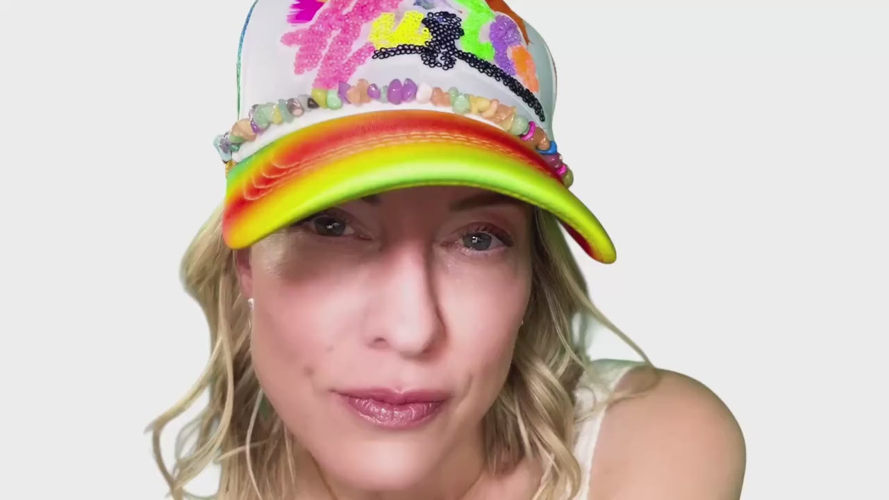 Stylish Statement “HUSTLE” Patchwork Jeweled Bougie Trucker Hat