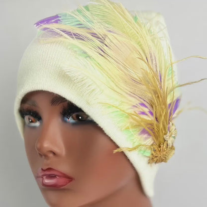 Statement Patchwork “Make Love Not War” Flapper - Designer Jeweled and Feathered Fashionable Hat