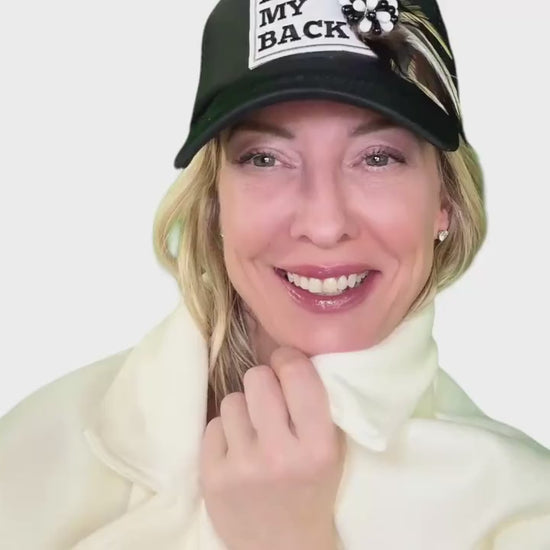 Inspirational Statement Message in Patchwork Embellished with Feathers & Jewels - Avant-Garde Fashionable Trucker Hat