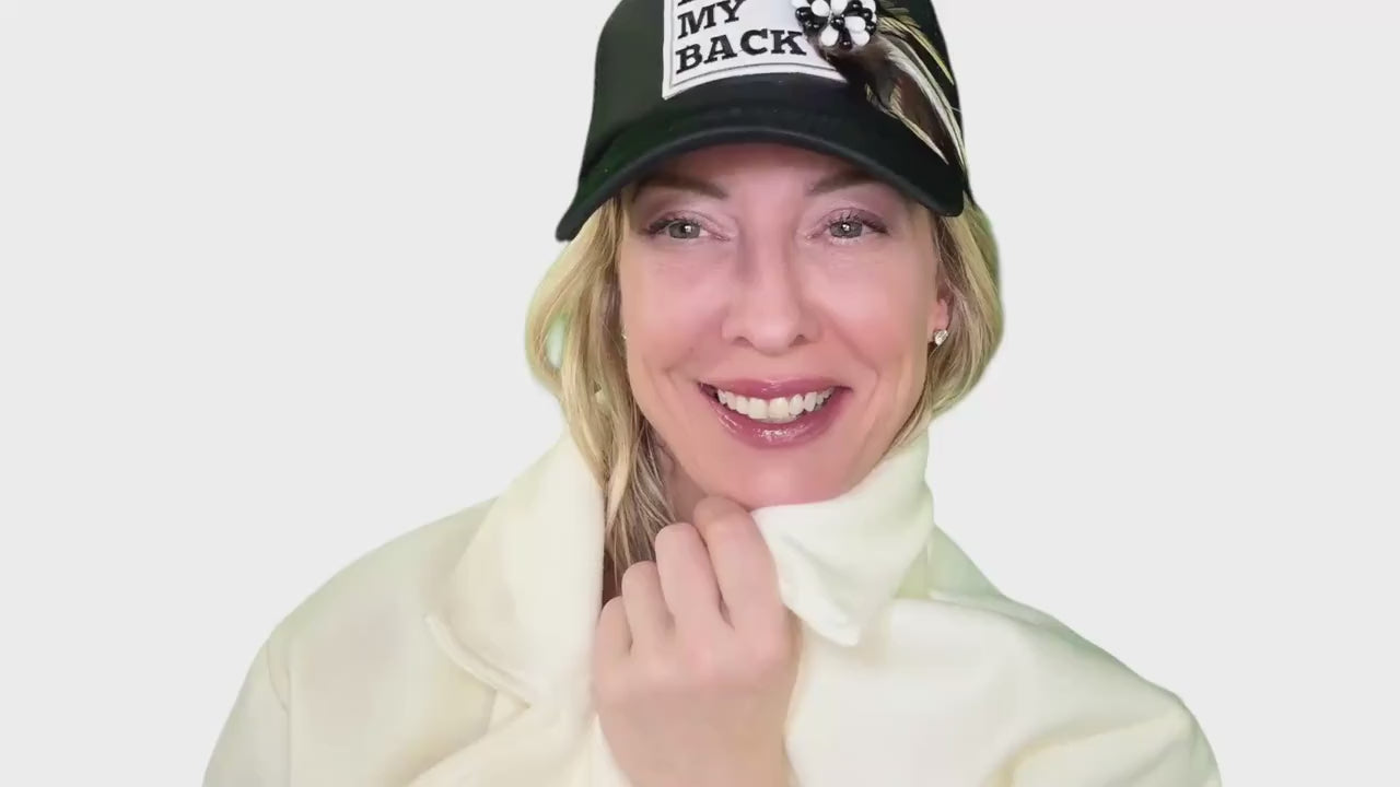 Inspirational Statement Message in Patchwork Embellished with Feathers & Jewels - Avant-Garde Fashionable Trucker Hat