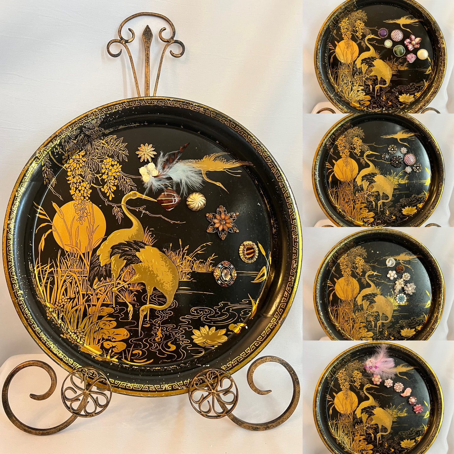 Vintage Peacock Metal Display Trays