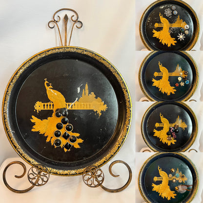 Vintage Peacock Metal Display Trays