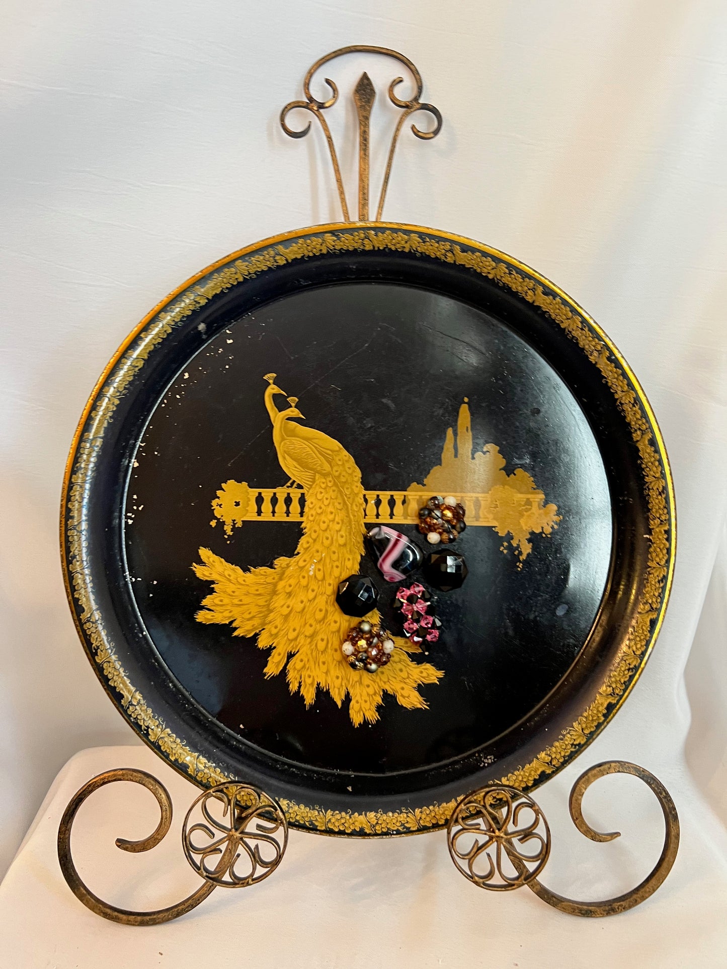 Vintage Peacock Metal Display Trays