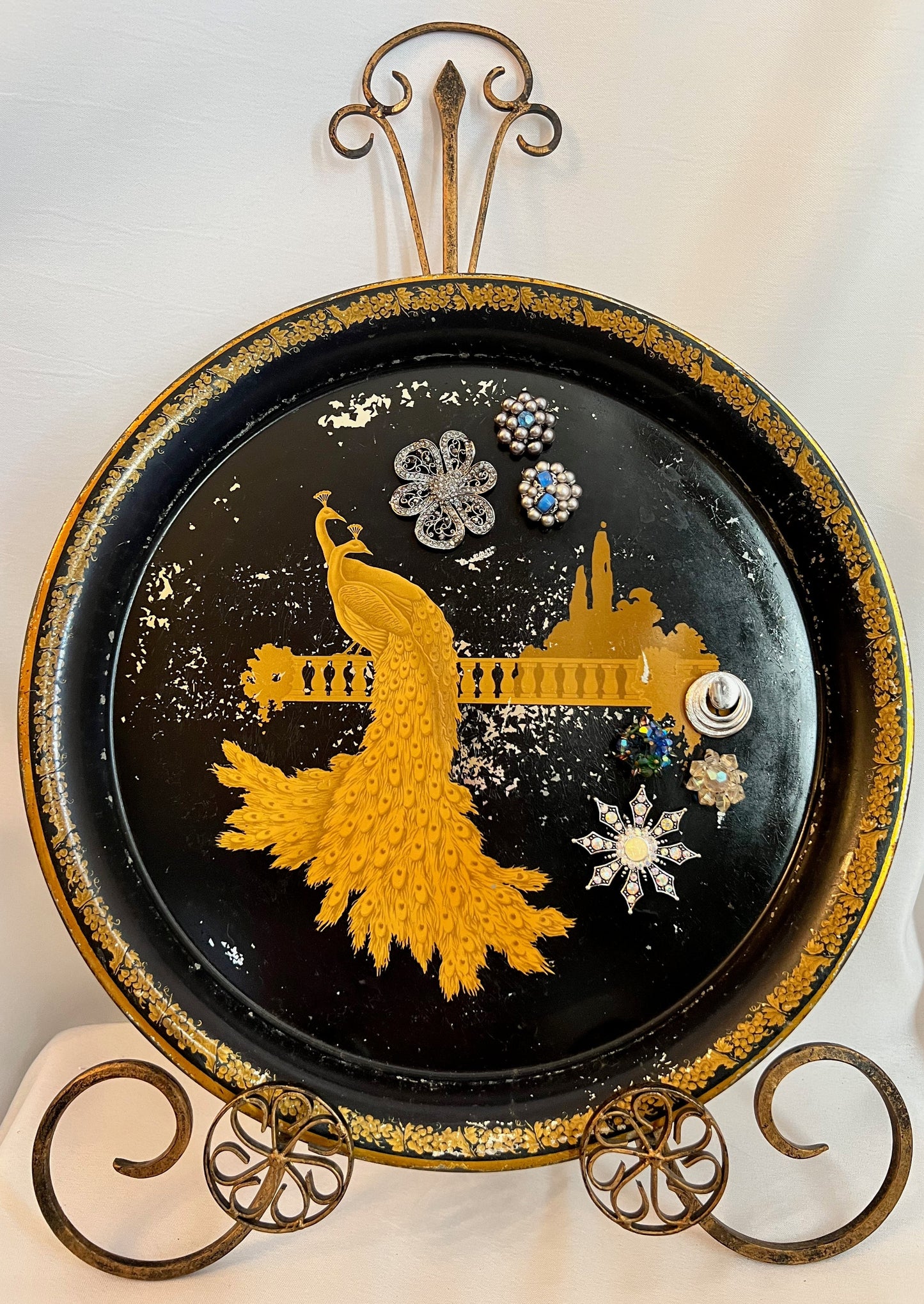 Vintage Peacock Metal Display Trays