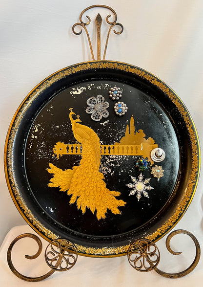 Vintage Peacock Metal Display Trays