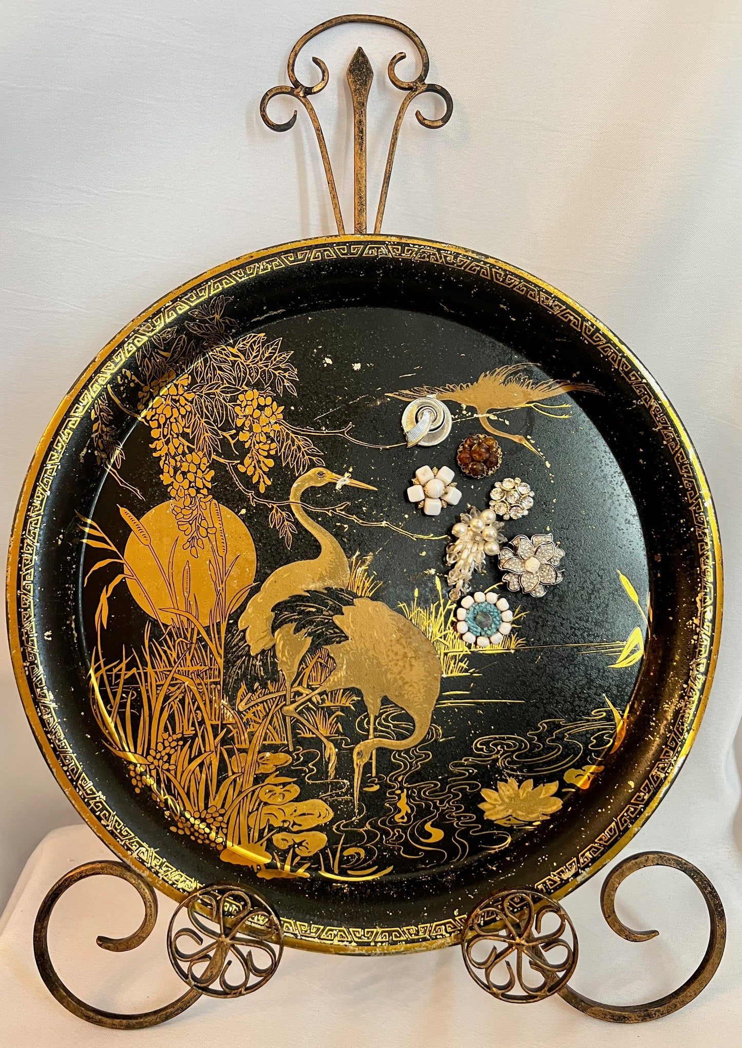 Vintage Peacock Metal Display Trays