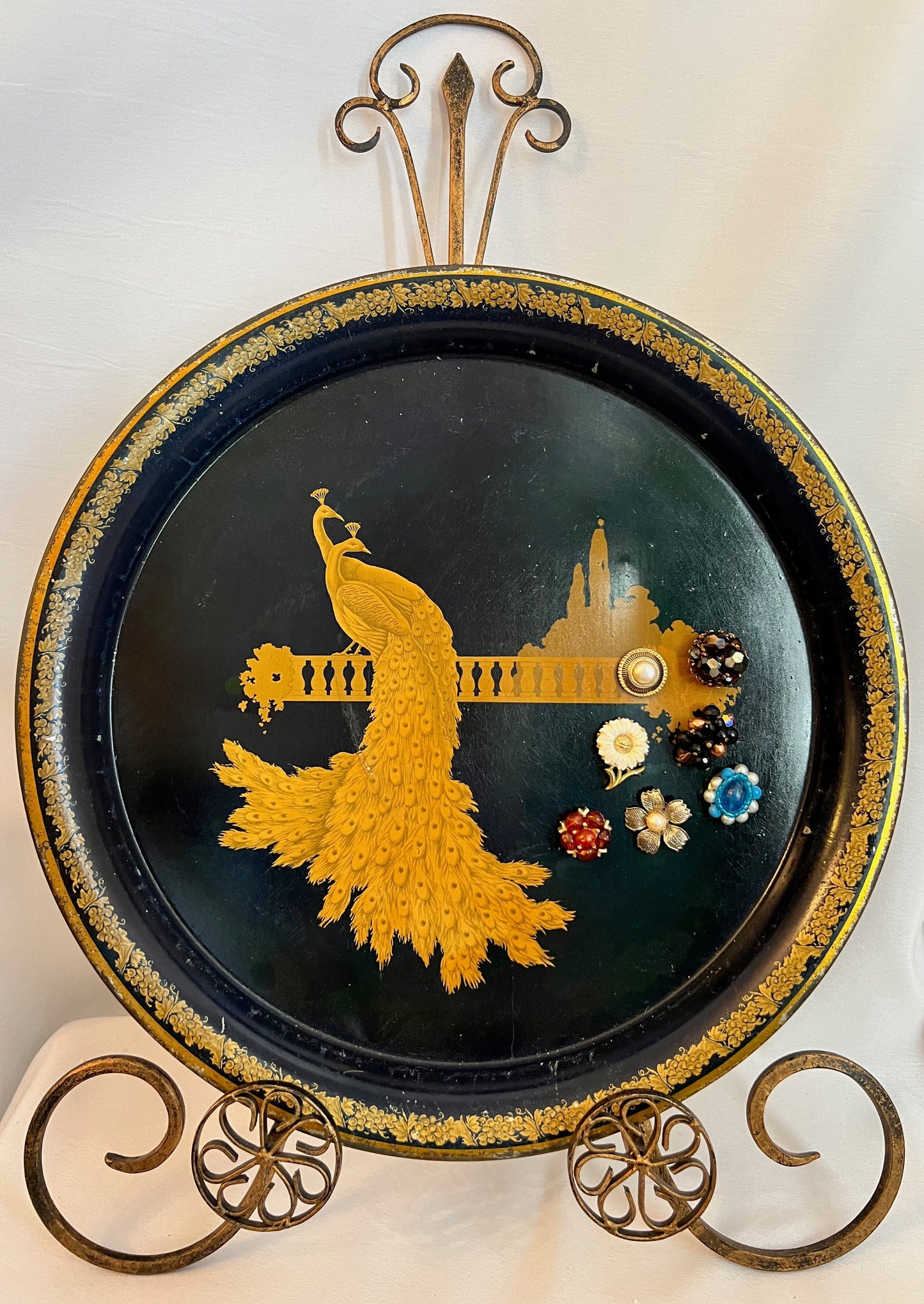 Vintage Peacock Metal Display Trays