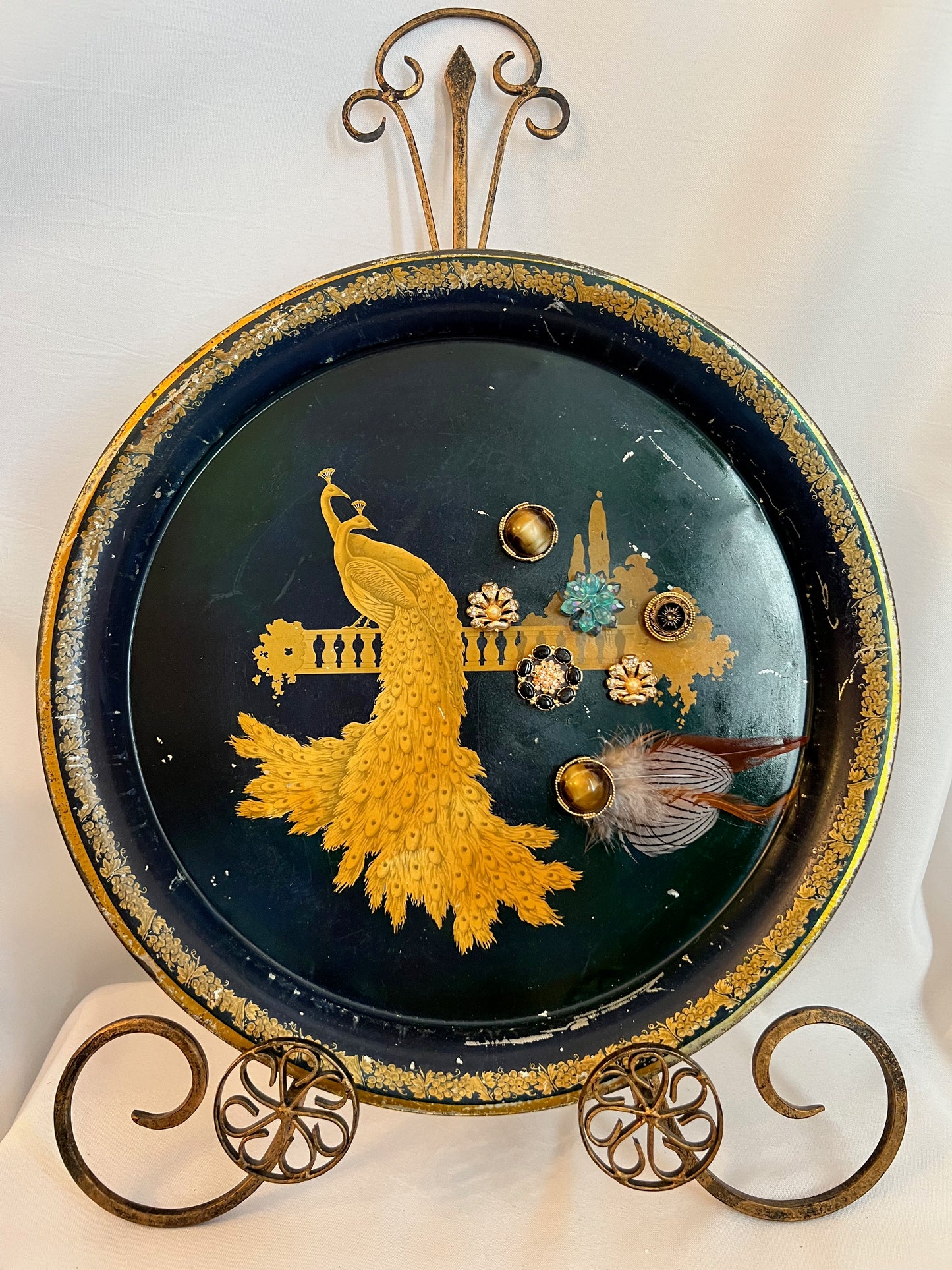 Vintage Peacock Metal Display Trays