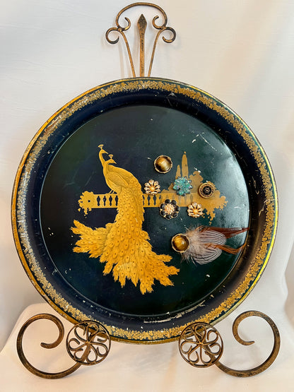Vintage Peacock Metal Display Trays