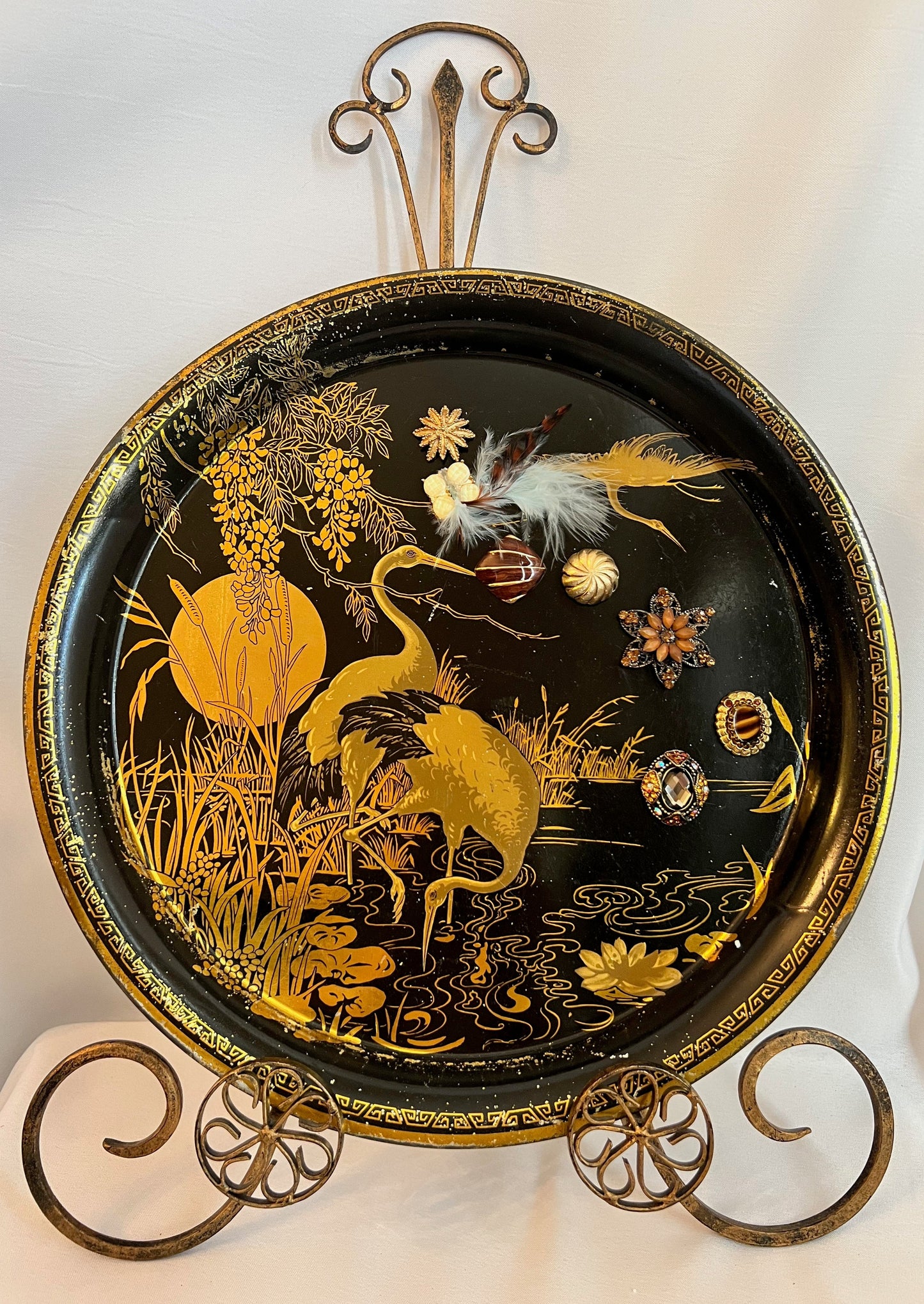 Vintage Peacock Metal Display Trays