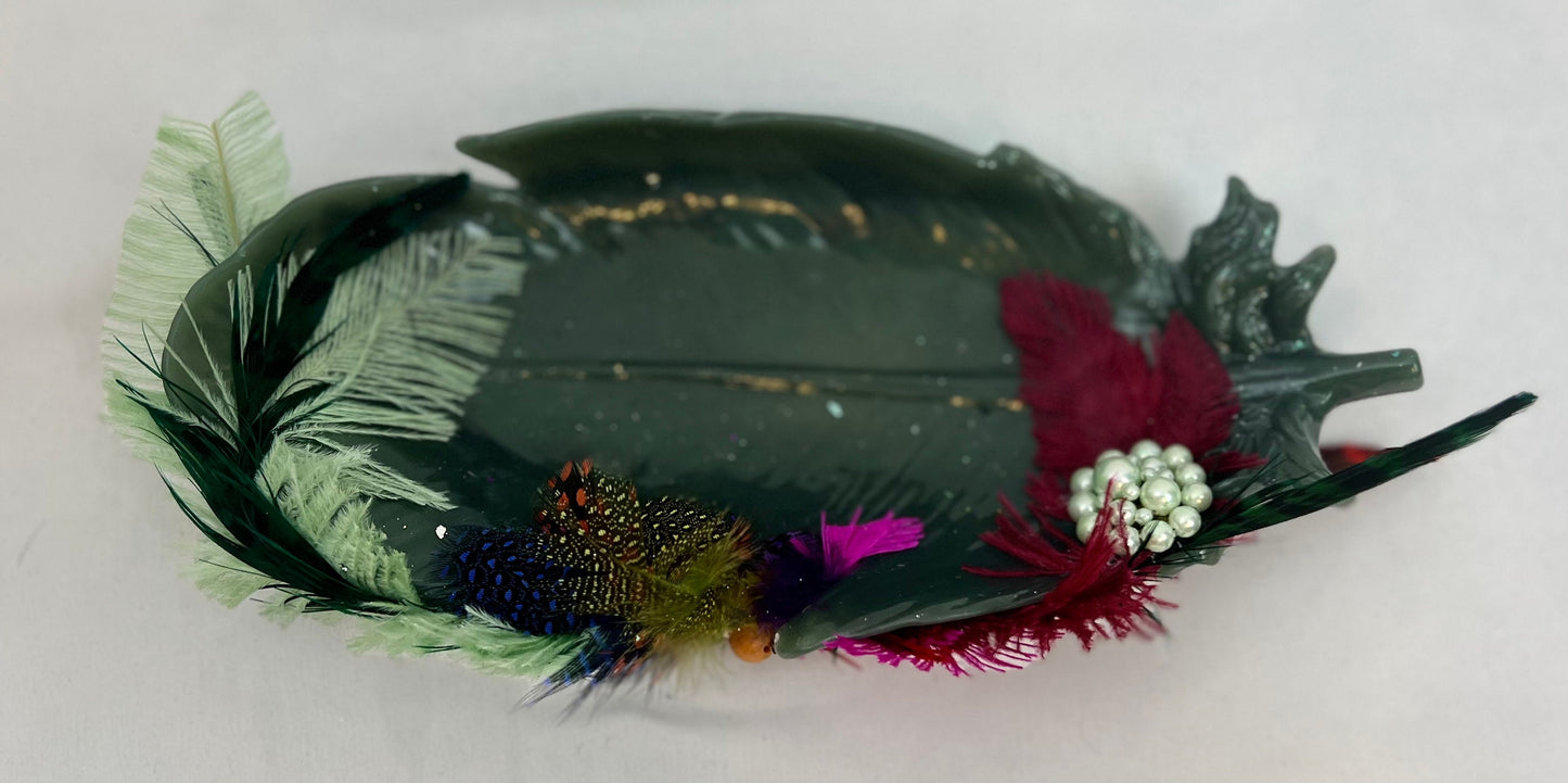 PEACOCK TRINKET DISH | HUNTER GREEN